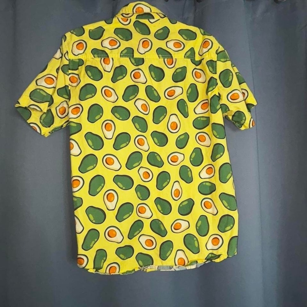 RSQ Collective Men XL Short Sleeve Button Down Shirt Yellow Avocado Print Cotton